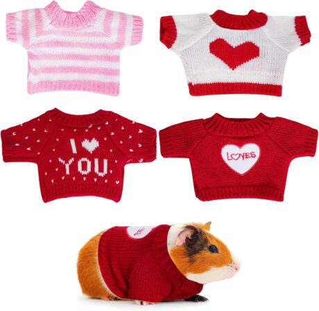 choyaxo 4 PCS Christmas Guinea Pig Clothes Hamster Sweater Ferret Knitted Clothes for Small Animal Outfit Winter Christmas Clothing (Valentine's Day)