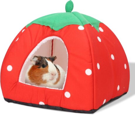 Guinea Pig Bed, Cozy Rabbit Hideout with Warm Fleece, Washable Pet Cushions, Winter Sleeping House for Small Animals