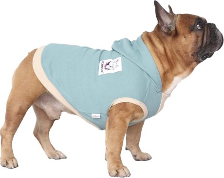 iChoue 100% Breathable Cotton Dog Hoodies Clothes for French Bulldog Sweatshirts Sweaters Frenchie Pug English Small Dogs Puppy - Blue, Medium