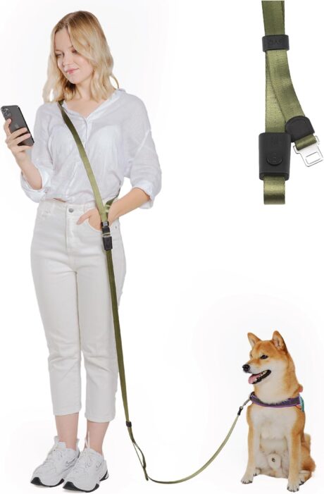 SVD.PET 4-in-1 Hands Free Dog Leash, Versatile Crossbody Dog Leash with Easy Release Buckle, Easy Adjust Waist Dog Leash to Fit Your Body and Waist for Walking, and Running Your Dog (Army Green)