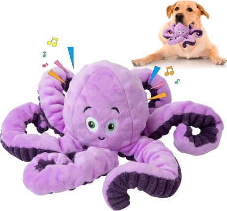 Dog Toys for Large Breed, Octopus Squeaky Funny Cute Interactive Medium & Small Dog Toys, Stuffed Plush Animals Puppy Toys, Dog Birthday for Dog Presents - Octopus