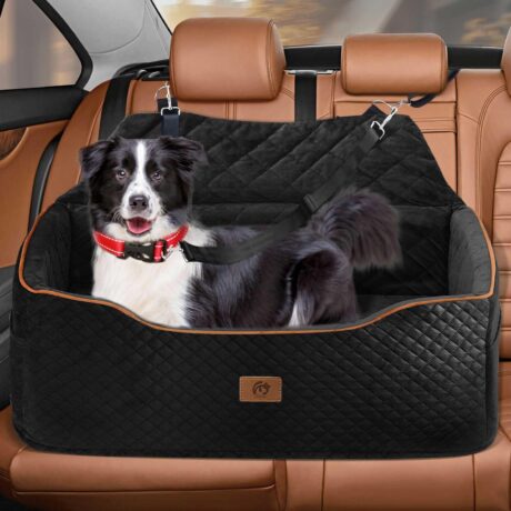 OTOB Dog Car Seat for Large Medium Dog Under 55Lbs, Memory Foam Dog Booster Car Seat for 2 Small Dogs Puppy, Detachable & Washable Elevated Pet Car Seat with Thick Cushion, All Seasons Travel Dog Bed
