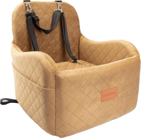 Dog Booster Car Seat for Small/Medium Dogs,Puppy Booster Car Seat with Ultra Soft Fabric,Fully Detachable and Washable Car Seat for Dogs,Easy to Install(Coffee, Medium)