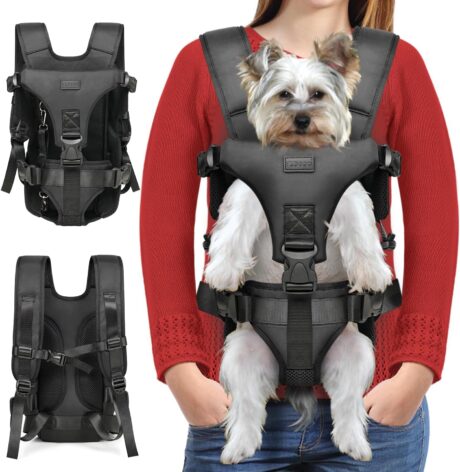 YUDODO Pet Dog Front Carrier Backpacks Multiple Adjustable Small Dog Chest Carrier Legs Out Easy-Fit Dog Travel Backpack Carrier for Hiking Camping for Small Medium Dogs Cats and Rabbit (Medium,Black)