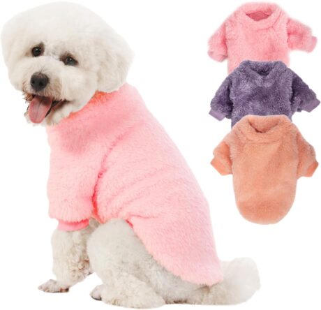 Dog Sweater, 3 Pack Dog Sweaters for Small Dogs, Dog Clothes for Small Dogs Girl Boy, Ultra Soft and Warm Puppy Sweater Dog Coat for Winter Christmas (X-Small, Pink+Purple+Peach)