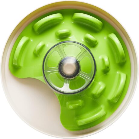 Spin Interactive Slow Feeder Bowl for Dogs - UFO Green - Skill Level: Tricky - Fun and Healthy Feeding with Movable, Adjustable Center Puzzle Piece for All Dogs and Food Types
