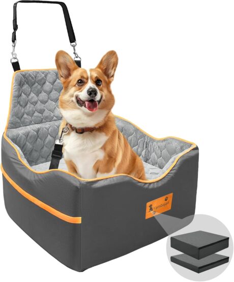 Dog Car Seat for Small Dogs, Memory Foam Dog Booster Seat for Dogs Under 35 lbs, Detachable & Washable Dog Car Seat for Front & Back Seats, Pet Car Seat with Storage Pockets