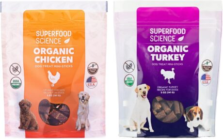 Organic Dog Treats, Organic Chicken & Organic Turkey Dog Snacks, Dog Treats Made In USA Only, Healthy Dog Training Treats, Jerky Sticks, All Natural Dog Treats, For All Dog Sizes, 2 Pack, 5 OZ Each
