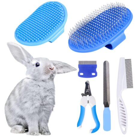 6-Piece Small Animal Grooming Set with Hair Remover, Nail Clipper, Flea Comb, Shampoo Brush for Rabbit, Hamster, Guinea Pig