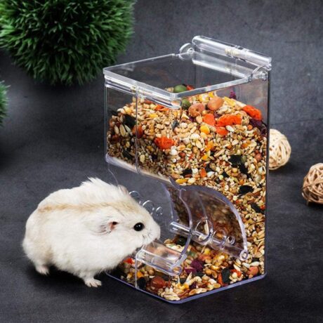 Hamsters Feeder Small Animals Automatic Dispenser Acrylic Clear Pet Food Storage Bowl for Dwarf Hamster Gerbils Mice Hedgehog Guinea Pig Pigeon Parrots (300ML)