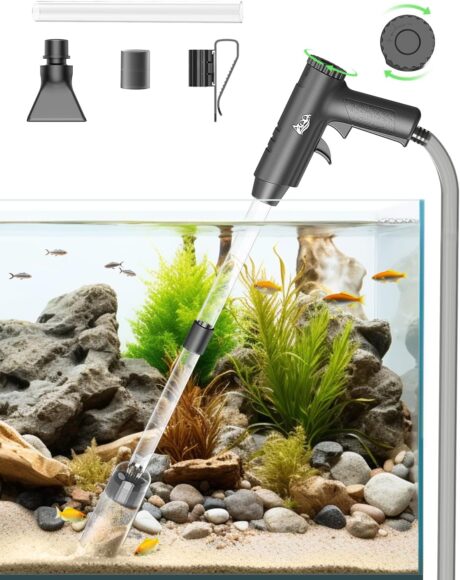 AQQA Aquarium Gravel Cleaner, 4-in-1 Upgrade Suction Power Manual Fish Tank Gravel Vacuum Cleaner Tools for Aquarium Water Changer with Water Flow Adjustment Use for Fish Tank Cleaning Gravel Sand