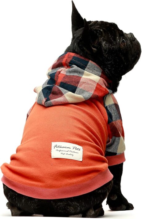 Fitwarm Dog Plaid Shirts Doggie Clothes Puppy Hoodies Cat Hooded T Shirts Pet Outfits Cotton Orange Medium