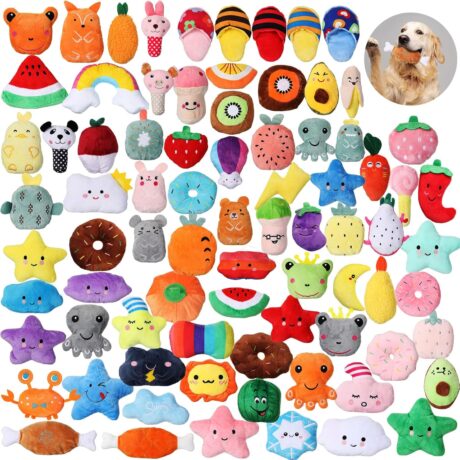 Hungdao 80 Pcs Dog Squeaky Toys Bulk for Small Puppy Dog Stuffed Plush Chew Toys Small Medium Dogs PET Toys with Squeakers for Puppies Teething (Novel Style)