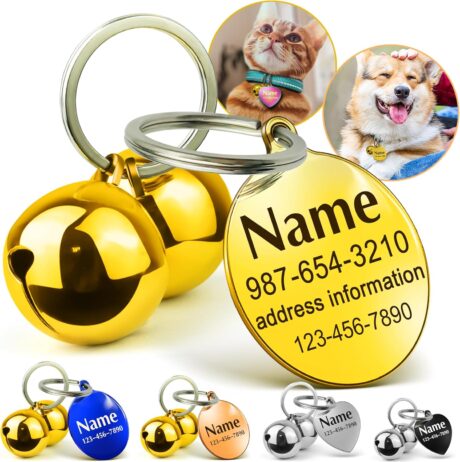 HOPELF Dog Collar Bells With Personalized Engraved Dog Tags for Pets - Jingle Bells as Cat Collar Charm - Custom Dogs Name ID Tag - Kitten Puppy Essentials (X-Small)