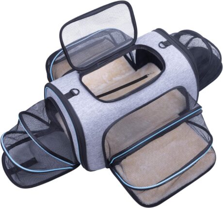 Siivton 4 Way Expandable Pet Carrier, Airline Approved Collapsible Cat Soft-Sided Carriers W/Removable Fleece Pad for Cats, Puppy, Small Dogs (18"x 11"x 11")