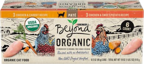Purina Beyond Organic Pate Wet Cat Food Variety Pack, Organic Chicken Adult Recipes - (Pack of 6) 3 oz. Cans