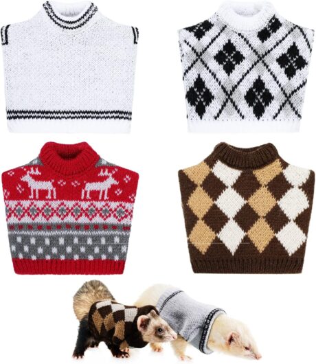 4 Pieces Guinea Pig Clothes Costume for Guinea Pig Ferret Sweater Bunny Hamster Clothing Guinea Pig Outfits Small Animal Warm Vest Winter Pet Sweatshirt Rabbit Apparel Accessory Cosy T-Shirt
