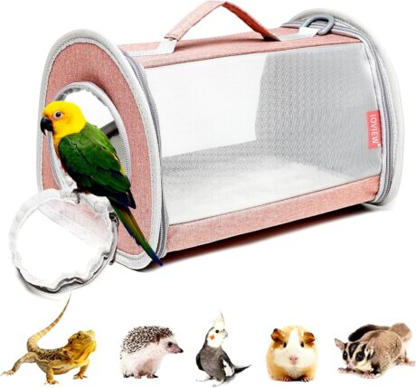 Guinea Pig Carrier Travel Small Animal Carrier Bag Lizard Bird Rabbit Carrier Cage Squirrel Breathable Bag Portable Travel Hamster Small Pet Hangbag (Small, Pink)