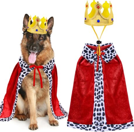 Dog King Costume, Dog Halloween Costumes Dog King Cloak Dog King Crown Funny Dog Costumes King Prince Dog Costume for Small Medium Large Dogs (Large)