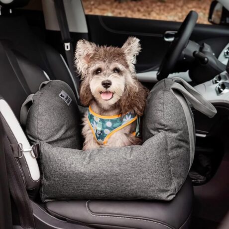 FUNNYFUZZY Dog Car Seat for Small Dogs, 2 in 1 Dog Car Bed with Storage Pocket, Safety Clip-On Dogs Leash, Machine Washable, Detachable Portable Pet Travel Carrier Up to 25lbs