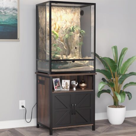 GDLF Terrarium Stand Reptile Tank Stand with Accessories Storage and Power Outlets for 24”Wx18”D Reptile Terrarium (Stand Only)