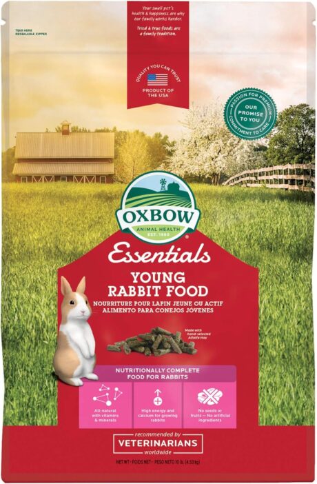 Oxbow Essentials Young Rabbit Food - All Natural Rabbit Pellets- High Energy & Calcium for Young Rabbits- Made in the USA - All Natural Vitamins & Minerals- Veterinarian Recommended- 10 lb.