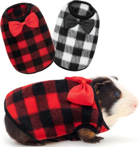 Guinea Pig Clothes - Plaid Cute Fleece Warm Pet Outfits for Rabbit Bunny Ferrets Chinchillas Kitten Chihuahua, etc. Small Animals - Bow Tie Christmas Holiday Daily Wear Cozy Vest Pet Costume