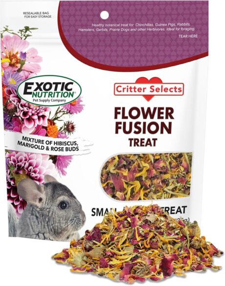 Flower Fusion Treat (8 oz.) - Healthy Natural Dried Flower Herbivore Treat - Chinchillas, Guinea Pigs, Rabbits, Prairie Dogs, Degus, Hamsters, Rats, Squirrels, Sugar Gliders & Other Small Pets