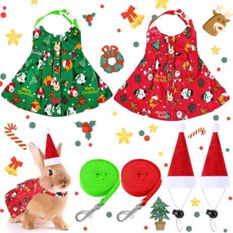 Frienda Pet Apparel Costumes, Small Animal Christmas Outfits with Santa Hat, Guinea Pig Clothes for Rabbit, Ferret, Hedgehog, Squirrel, 6 Pieces