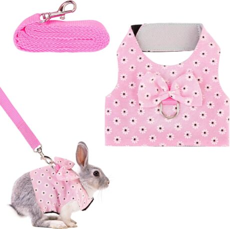 Adjustable Rabbit Harness Leash, Bunny Harness Leash Cute Vest Harness for Rabbit Ferret Bunny Kitten Guinea Pig Walking