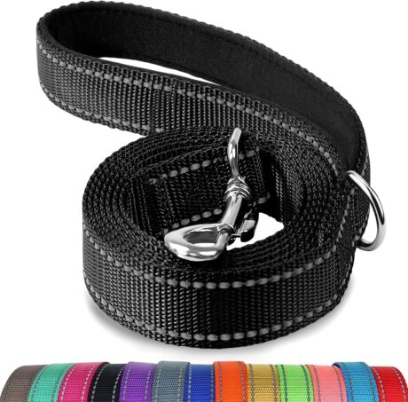 Joytale Double-Sided Reflective Dog Leash, 6 FT/5 FT/4 FT, Padded Handle Nylon Dogs Leashes for Medium & Large Dogs Walking, Black, 6FT