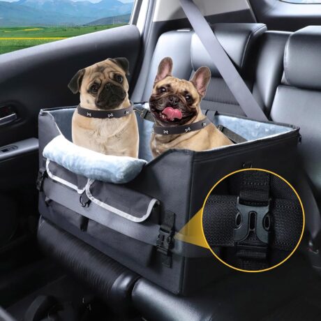 Dog Car Seat for Medium Dogs or 2 Small Dogs, Dog Booster Seat for Front and Back Seats with 2 Safety Leashes&Adjustable Safety Strap, Portable Pet Car Seat Perfect for Pets Up to 50lbs (Black)
