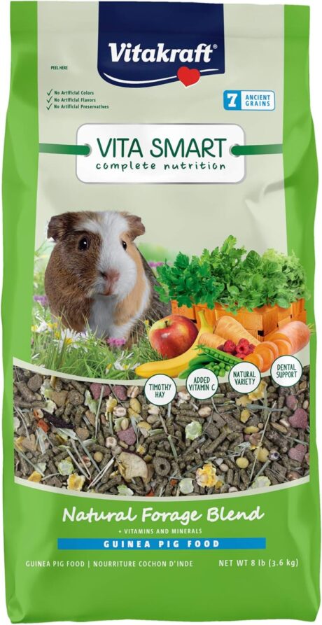 Vitakraft Vita Smart Guinea Pig Food - Complete Nutrition - Premium Fortified Blend with Timothy Hay for Guinea Pigs, 8 Pound (Pack of 1)